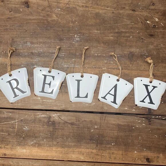 Antiqued/ Distressed Faux Enamel Metal Letters Tags RELAX - Picture 7 of 11